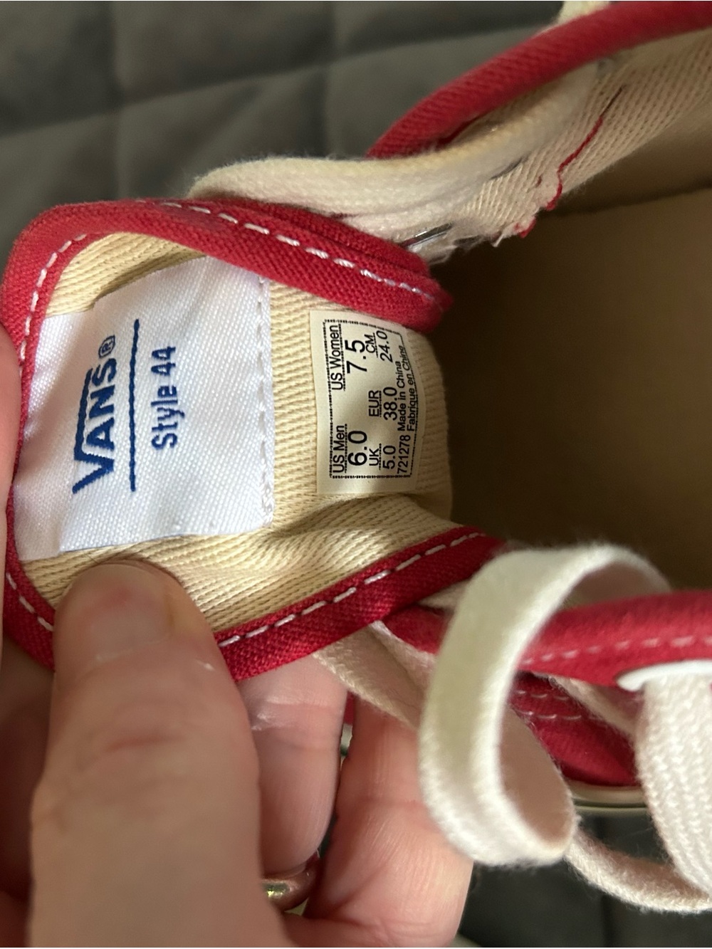 Vans Red and Cream Low-Top Canvas Sneakers - Picture 2 of 6